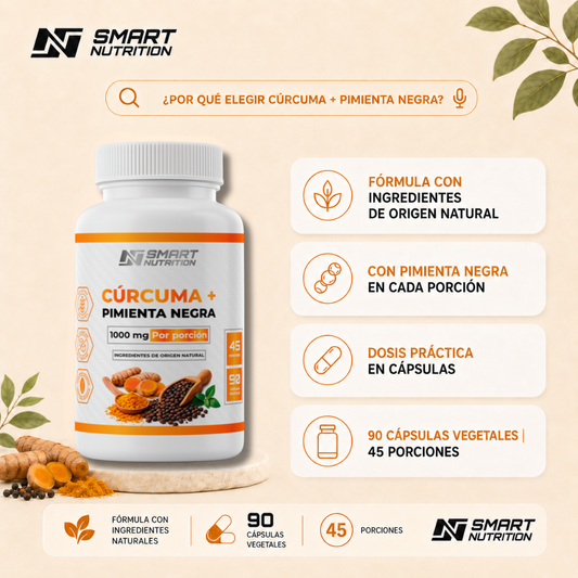 Cúrcuma + Pimienta Negra 1000 mg Smart Nutrition — 90 Cápsulas