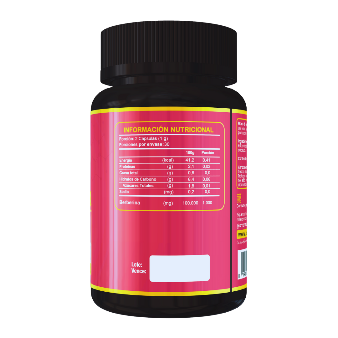 Packaging completo de Berberina 1000 mg Alta Pureza, envase de 60 cápsulas