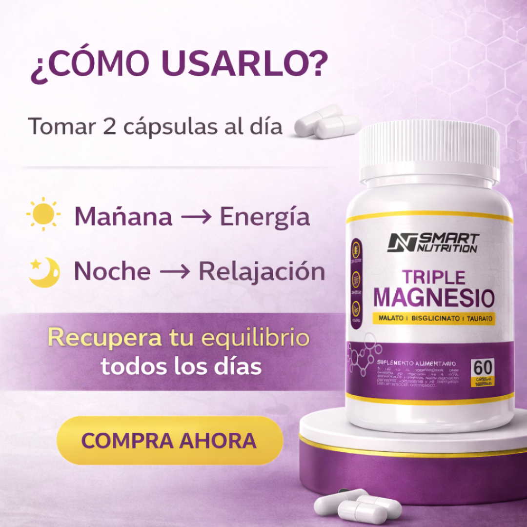Modo de uso de Triple Magnesio: 2 cápsulas al día, mañana energía y noche relajación