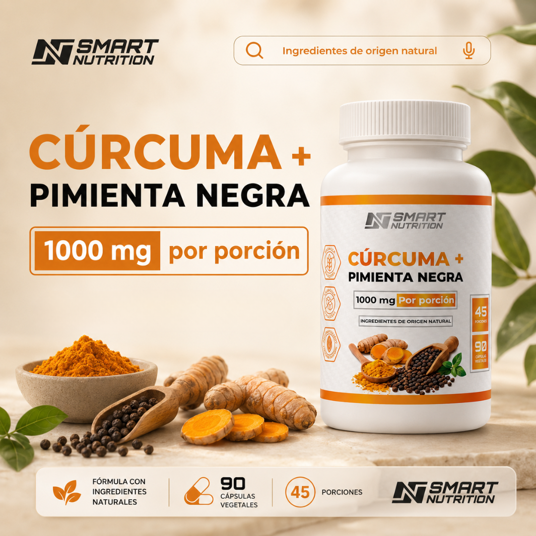 Cúrcuma + Pimienta Negra 1000 mg Smart Nutrition — frasco 90 cápsulas