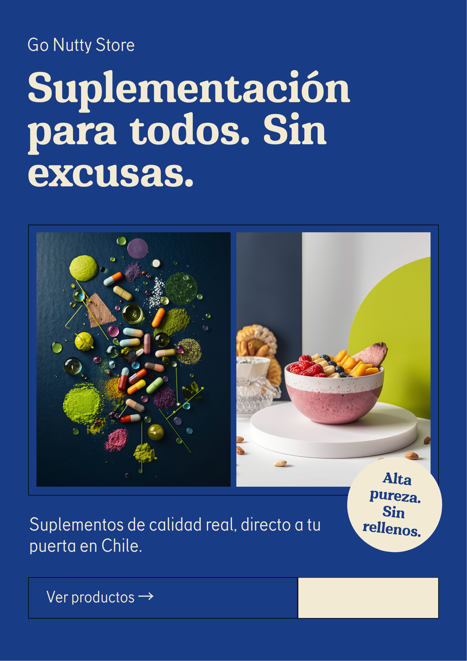 Suplementación de calidad Go Nutty Store — banner principal, sin rellenos ni promesas vacías