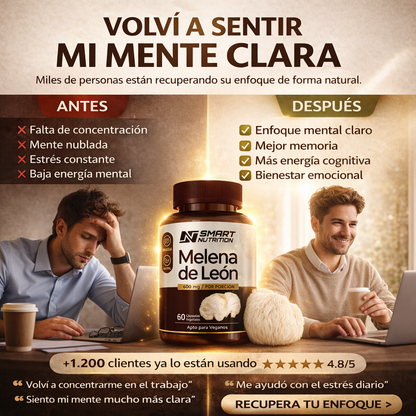 Melena de León Smart Nutrition en cápsulas veganas sin azúcar ni aditivos