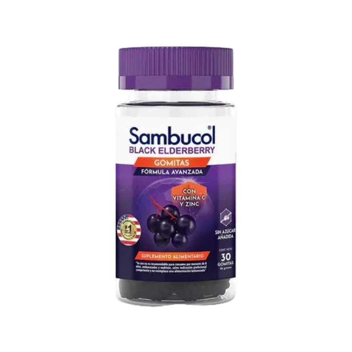 Envase de Sambucol Gomitas Black Elderberry con Vitamina C y Zinc, 30 gomitas