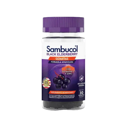 Envase de Sambucol Gomitas Black Elderberry con Vitamina C y Zinc, 30 gomitas