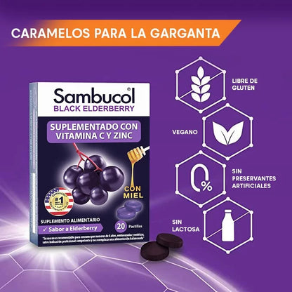 Sambucol Pastillas Blandas: atributos vegano, libre de gluten y sin lactosa