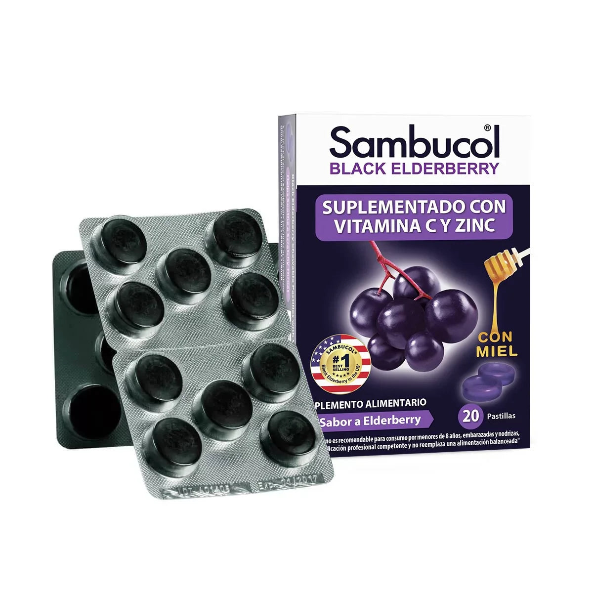 Detalle del blister de Sambucol Pastillas Blandas Black Elderberry