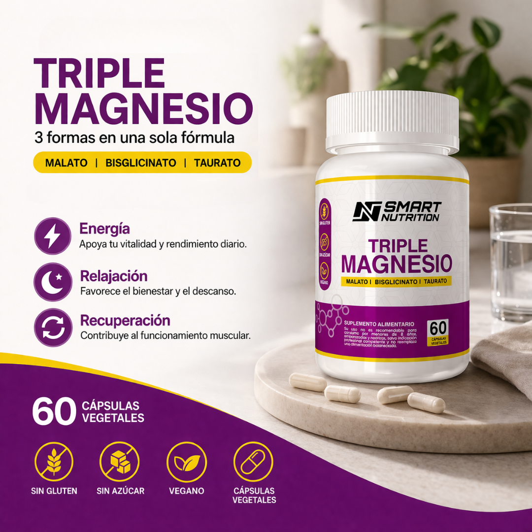 Triple Magnesio Smart Nutrition — 3 formas en una fórmula: energía, relajación y recuperación