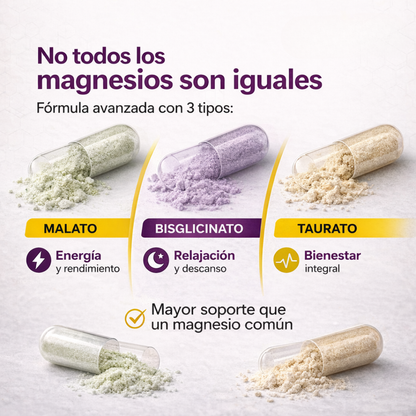 Detalle de la fórmula: no todos los magnesios son iguales, tres tipos en una cápsula