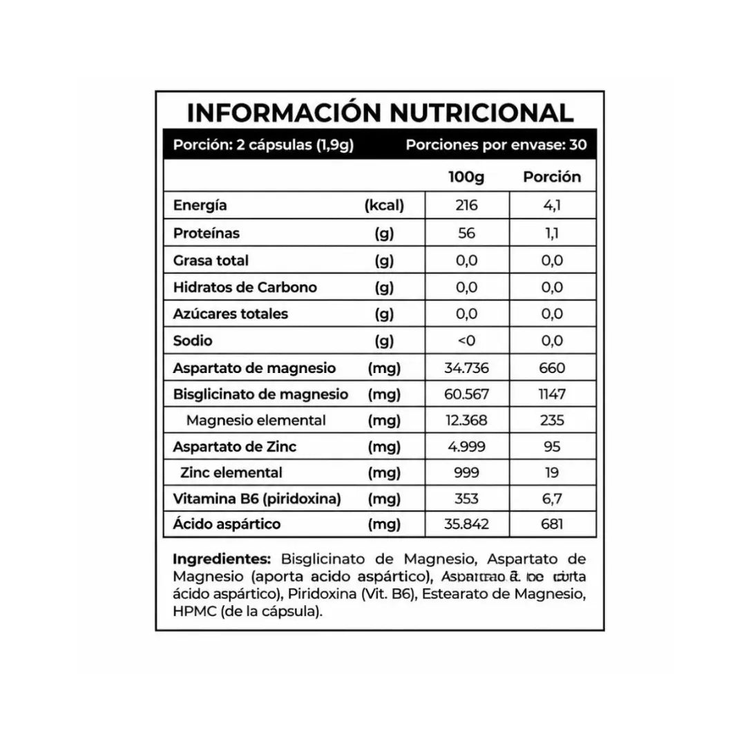 Tabla nutricional e ingredientes de ZMA Advance Smart Nutrition