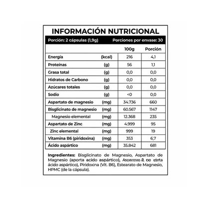 Tabla nutricional e ingredientes de ZMA Advance Smart Nutrition